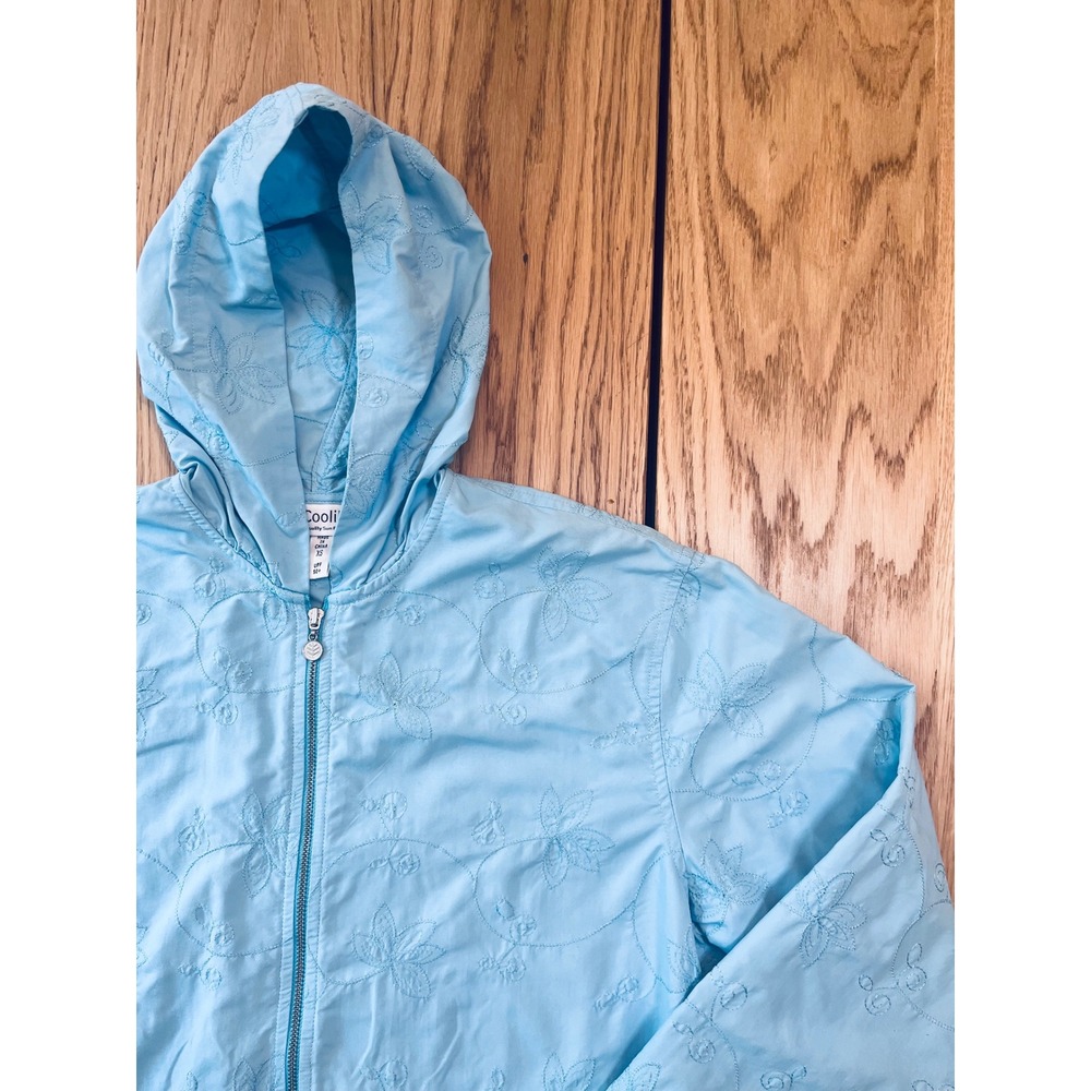 Coolibar Embroidered Sun Protection Hoodie Women XS Blue Coastal UPF 50+ Jacket